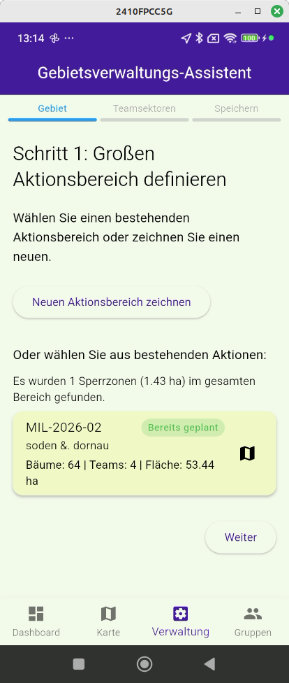 Screenshot: Gebietsverwaltungs Assistent