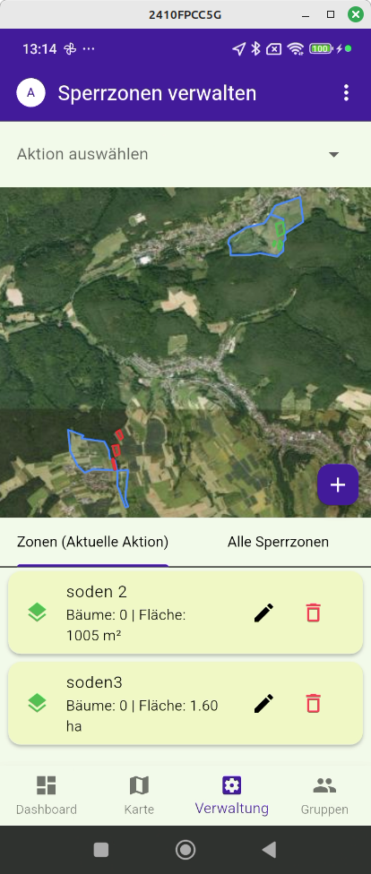 Screenshot: Sperrzonen verwalten